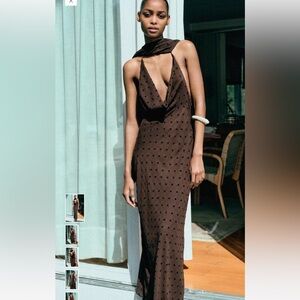 Zara Polka Dot Scarf Maxi Dress